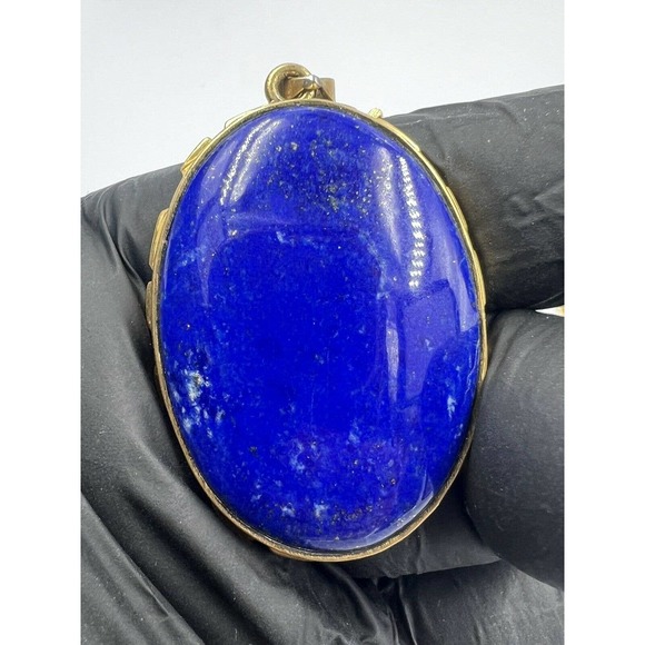 lapis lazuli pendant brass Mine 4 Afghanistan Dark Blue Natural - Picture 8 of 9